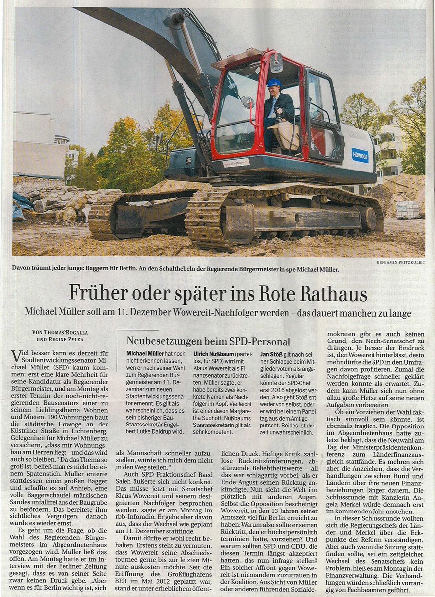 Küstriner Straße - Artikel Berliner Zeitung zu Spatenstich mit Michael Müller