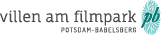Logo des Bauvorhabens Villen am Filmpark, bestehend aus Schriftzug und "pb" für Potsdam-Babelsberg