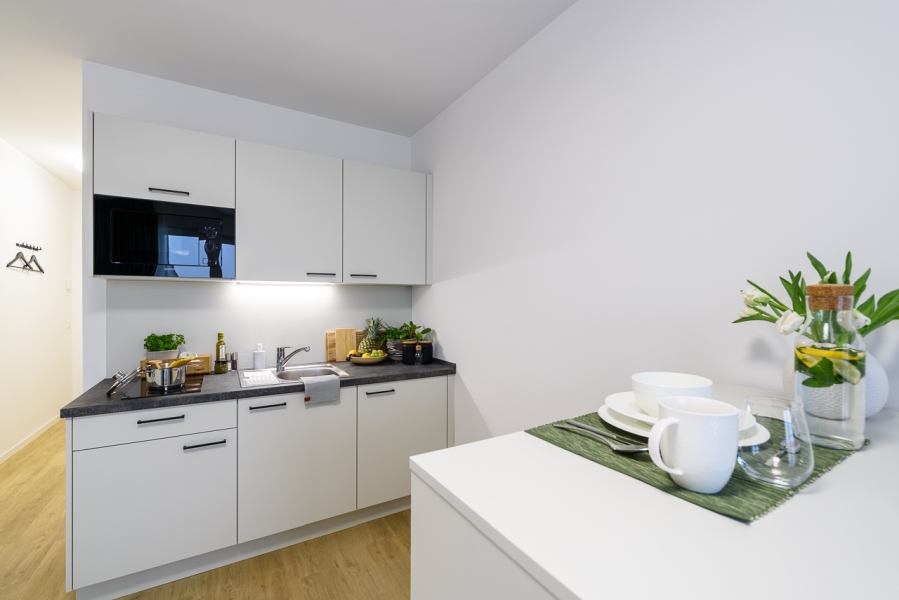 Küchenzeile in möbliertem Apartment